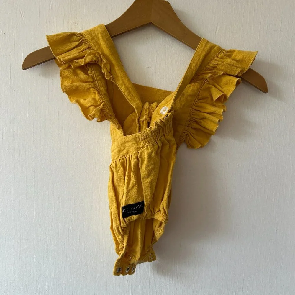 Tiny Tribe Australia‎ Romper Girls 12 Months Mustard Yellow Ruffle One Piece